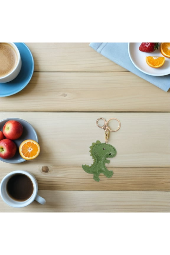 Green Dinosaur Keychain Bag Charm PU for Car Keys, Backpacks, Home Accessories