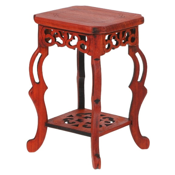 SEWCHICS Dark Red Hardwood Flower Pot Display Rack Pedestal Stand for Living Room Decor, Wood Plant Holder, 1 Set