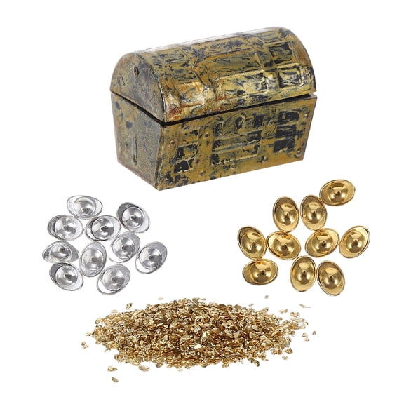 SEWCHICS Golden Miniature Chinese Yuan Bao Figurines Dollhouse Treasure Chest Alloy Model Ornaments for Set