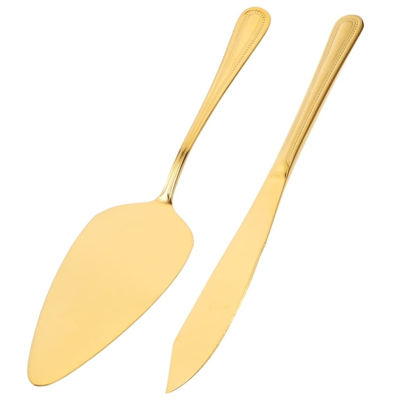 SEWCHICS Golden Stainless Steel Cake Cutting Set with Ergonomic Handle for Baking, Serving, and Dessert Preparation - 1 Set