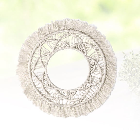 SEWCHICS Hand Woven Cotton Tapestry Round Wall Hanging White Indoor Home Decor