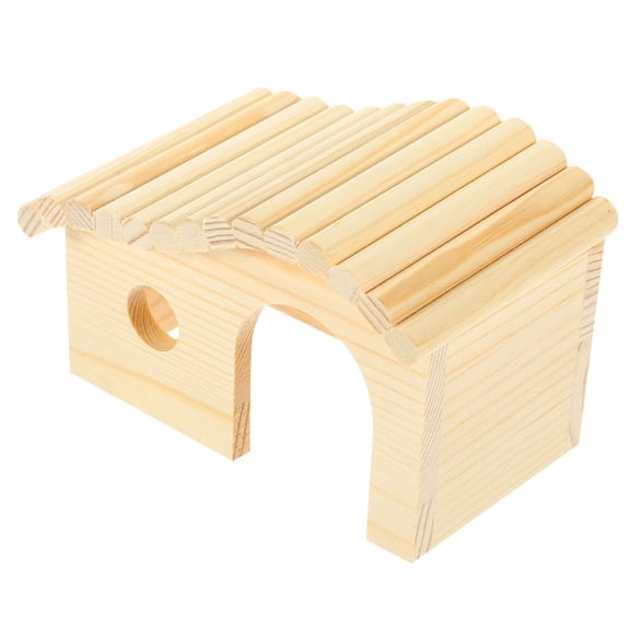 SEWCHICS Beige Natural Wood Hamster Cage with Sleeping Nest Balcony and Food Basin for Small Pets