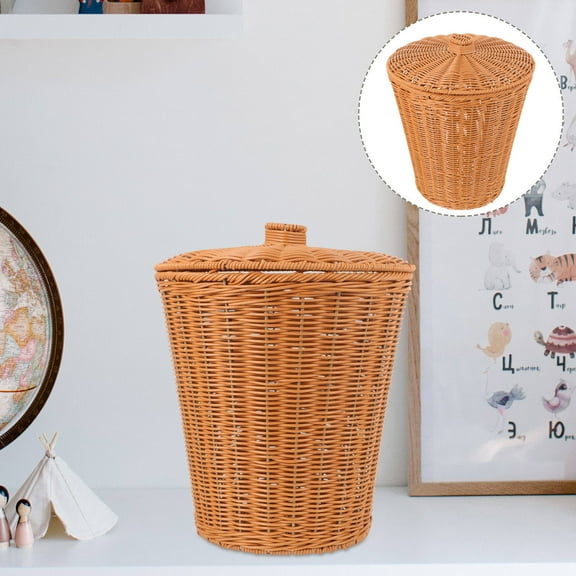 SEWCHICS Laundry Basket Woven Straw Storage Container with Lid for Bedroom and Living Room