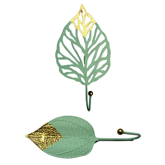 SEWCHICS Fine Workmanship Leaf Shaped Wall Hooks Green for Home Use 2Pcs