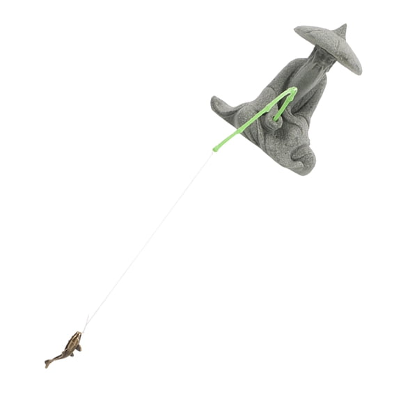 SEWCHICS Grey Resin Fisherman Figurine for Zen Garden Aquarium Decor Lifelike Asian Style Ornament