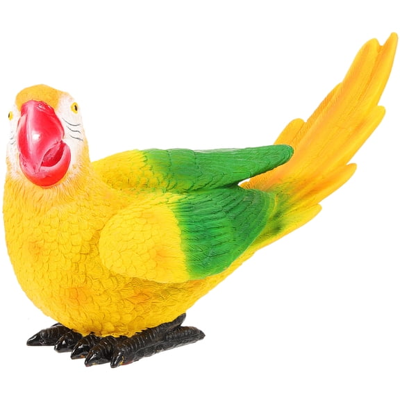SEWCHICS Lifelike Yellow Parrot Model Resin Bird Figurine for Party and Garden Decoration