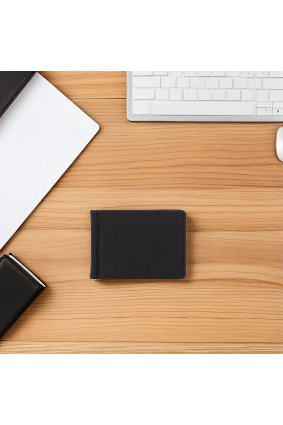 Men's Slim Front Pocket Wallet Black PU Small Purse with Zipper Compact Design for Everyday Use