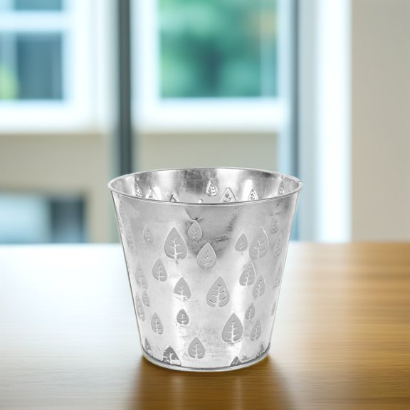 SEWCHICS Elegant Grey Iron Planter with Unique Maple Leaf Pattern for Outdoor Spaces