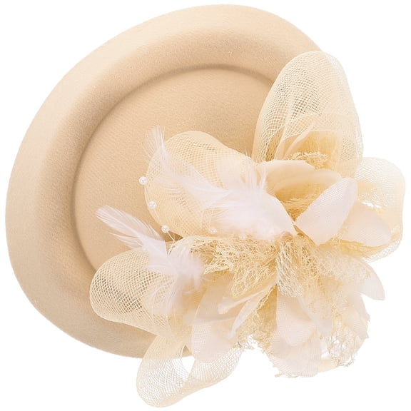 SEWCHICS Beige Bridal Fascinator Hair Accessory with Plume and Flower for Banquet Events