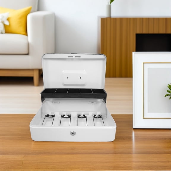 SEWCHICS 1Set White Cash Organizer Box with Key for Retail Restaurants and Service Counters
