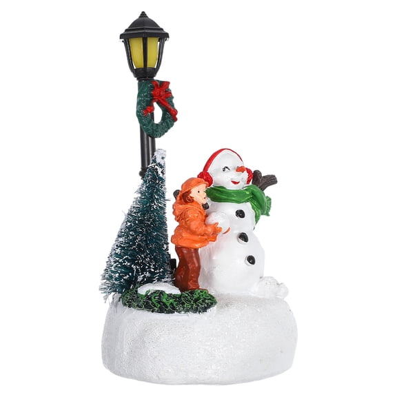 SEWCHICS Colorful Snowman Resin Ornament with Light-Up Lamppost Christmas Decoration for Holiday Table Display