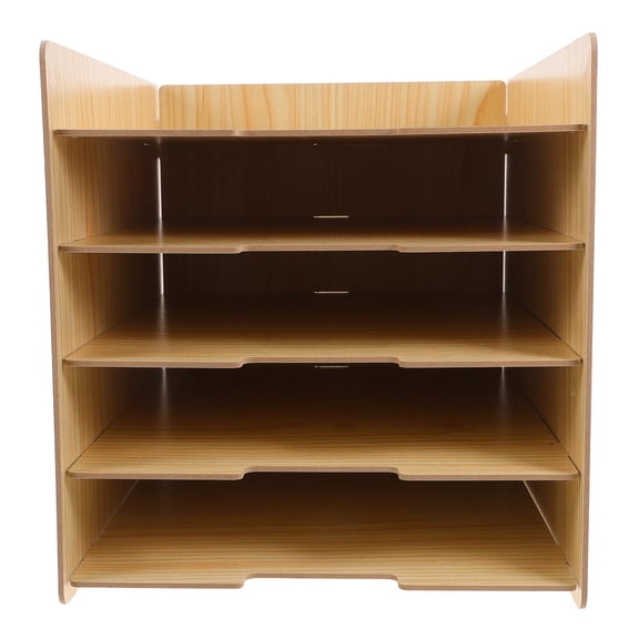 SEWCHICS Wood Desktop File Organizer Khaki Multi Layer Rack for Document and Folder Sorting