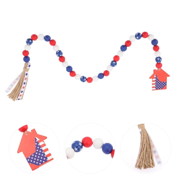 SEWCHICS Party Supply Blue Wooden Bead String Decor with Tassel for Wall Hanging