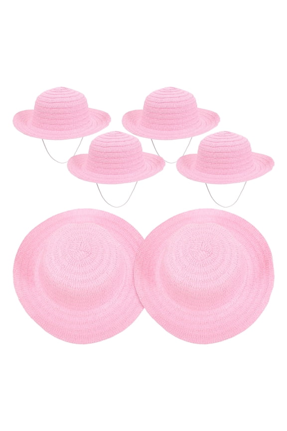 6Pcs Pink Handmade Straw Hat for Party and DIY Art Craft Supplies