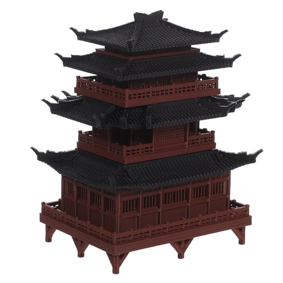 SEWCHICS Realistic Brown Asian Pavilion Sculpture for Bonsai Zen Garden and Aquarium Ornament