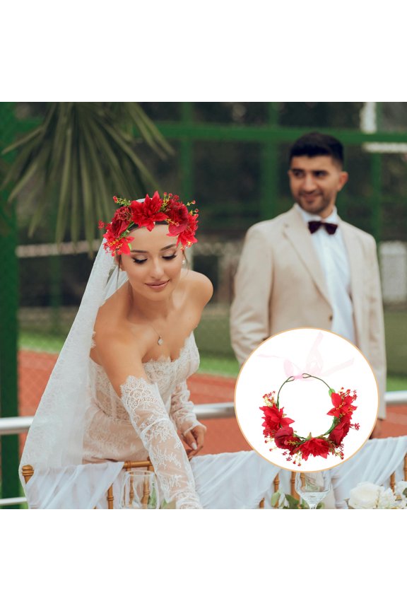 Red Bridal Flower Crown Headband Wedding Hair Piece Lightweight Comfortable
