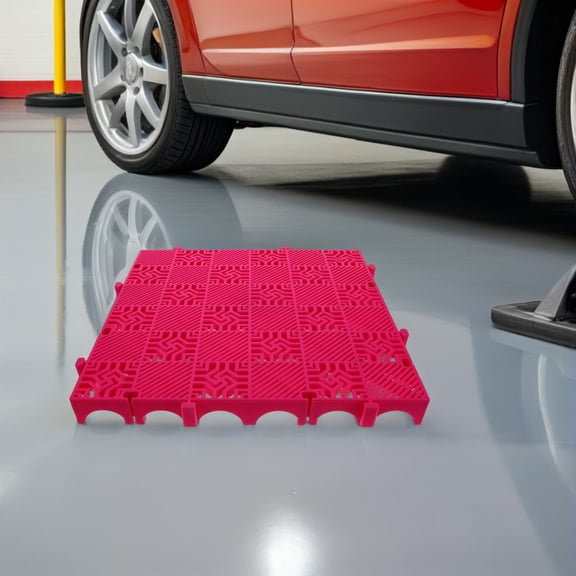 SEWCHICS Interlocking Rosy Plastic Garage Floor Tiles with Efficient Drainage System