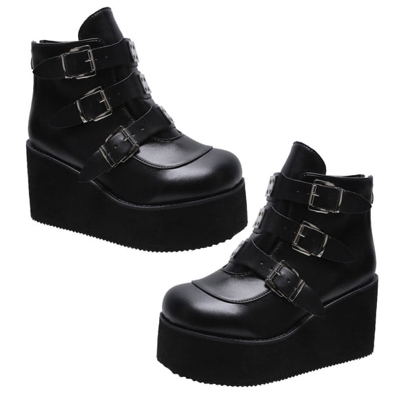 SEWCHICS Round-toe Boots for Women with Comfortable Insoles 1 Pair Black PU