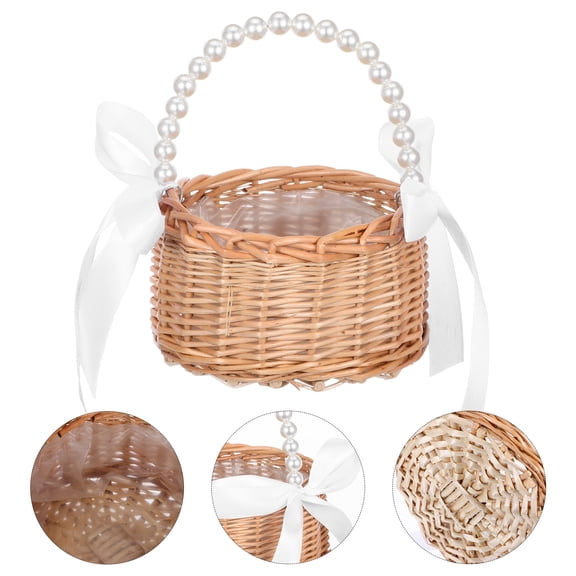 SEWCHICS Rustic Wedding Baskets Beige Hand Woven Wicker Basket For Home Decor 1Set
