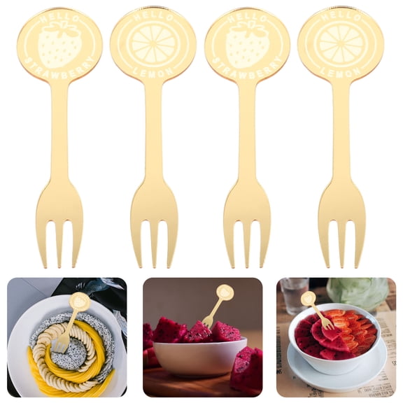 SEWCHICS 12pcs Multi Function Fruit Forks Acrylic in Golden Ideal for Users Who Need Fruit Forks