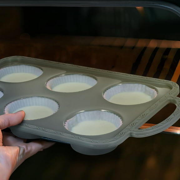 SEWCHICS Grey Silicone Deep Muffin Baking Pan Nonstick Mold for Oven Use, and Bakeware