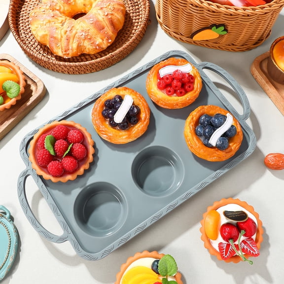 SEWCHICS Grey Silicone Deep Muffin Baking Pan Nonstick Mold for Oven Use, and Bakeware