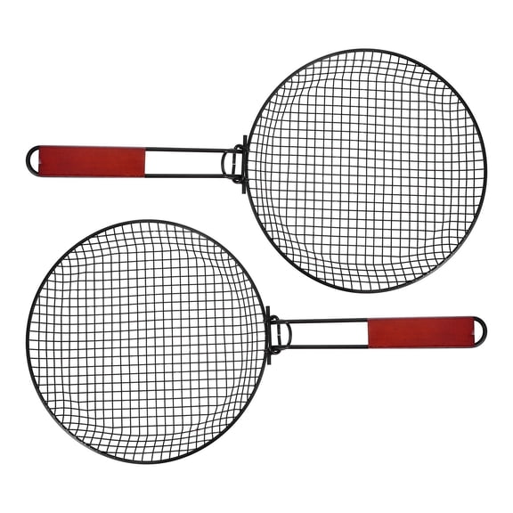 SEWCHICS Stainless Steel Folding Grill Basket with - Wooden Handle for Outdoor Cooking, Camping, BBQ - Assorted Colors and Sizes