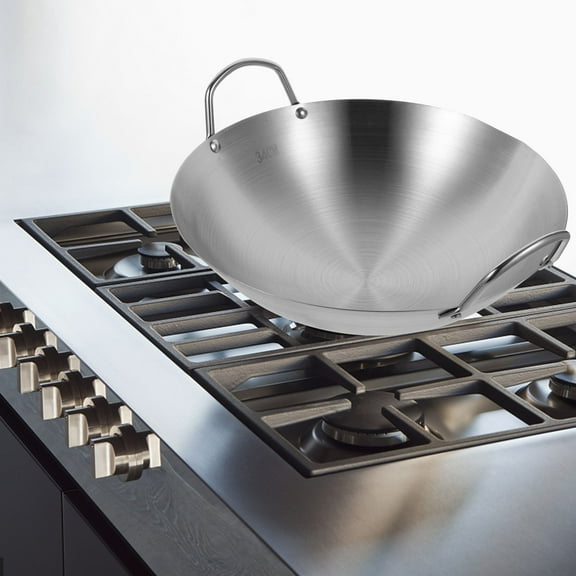 SEWCHICS Chinese Wok Pan Thick Stainless Steel Silver 1Pack