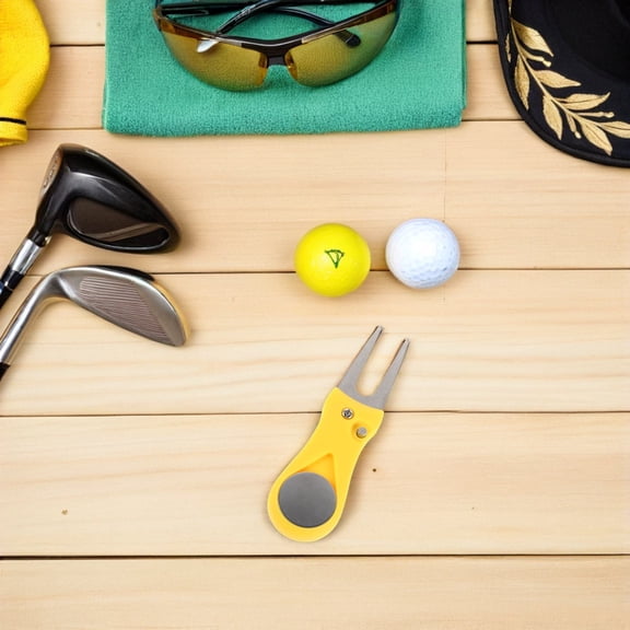 SEWCHICS Foldable Golf Divot Repair Tool with Yellow Stainless Steel Fork, 4.5 Inches, Ideal for Golf Course and Home Use