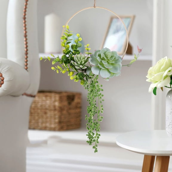 SEWCHICS Artificial Plant Succulents Wreath Green Decorative Front Door Hanging Wreath for Home