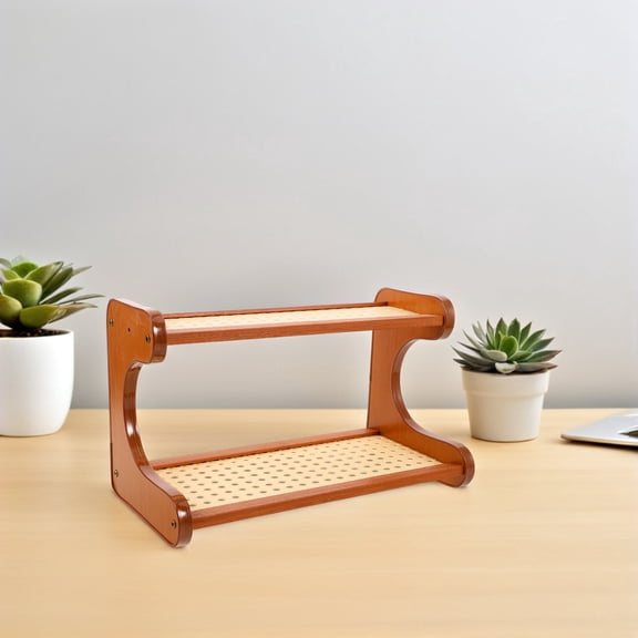 SEWCHICS Rustic Table Shelf Desktop Organizer with Rattan Light Brown Finish for Office and Home, 1 Pack