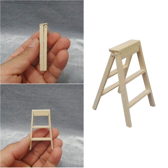 SEWCHICS 1:12 Scale Miniature Wooden Ladder for Dollhouse Decoration, Ideal Accessory for Miniature Houses, Single Piece