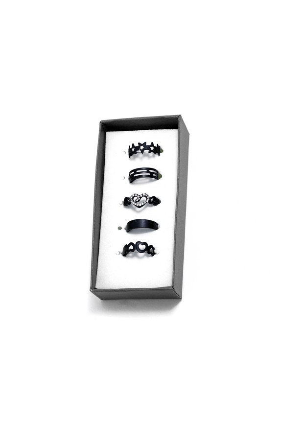 Trendy Black Alloy Women's Finger Rings Set Adjustable Open Knuckle Rings for Various Occasions 5pcs