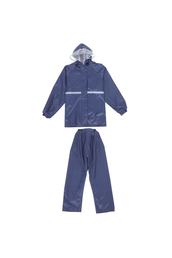 Unisex Navy Reflective Rain Gear Set with Split Double Layer for Night Riding