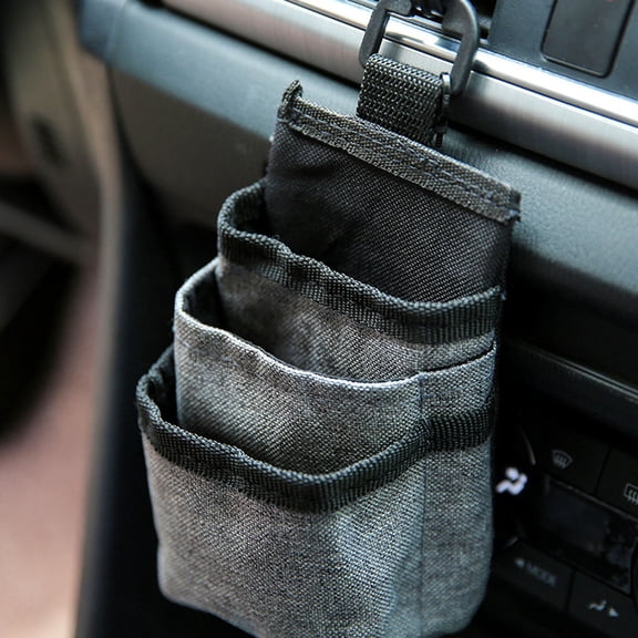 SEWCHICS Grey Multi-Pocket Car Organizer with Charging Port and Hook, Hanging Storage for Vehicle Convenience