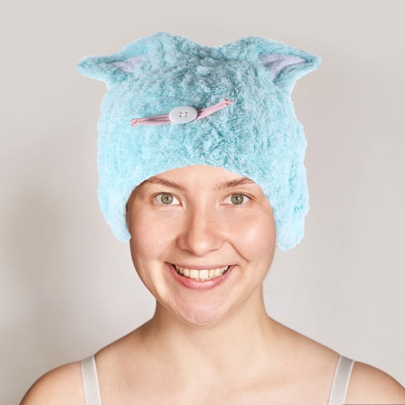 SEWCHICS Cat Ear Shower Hair Cap for Short Hair, Wrap, Quick Dry, 1 Piece