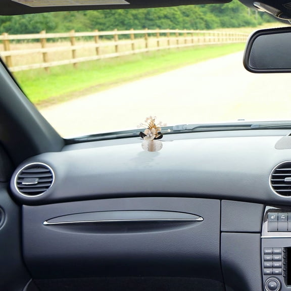 SEWCHICS White Crystal Flower Car Dashboard Ornament with Stylish Rhinestone Decoration for Automotive Interior, 6.3 x 4.7 x 2.4 Inches