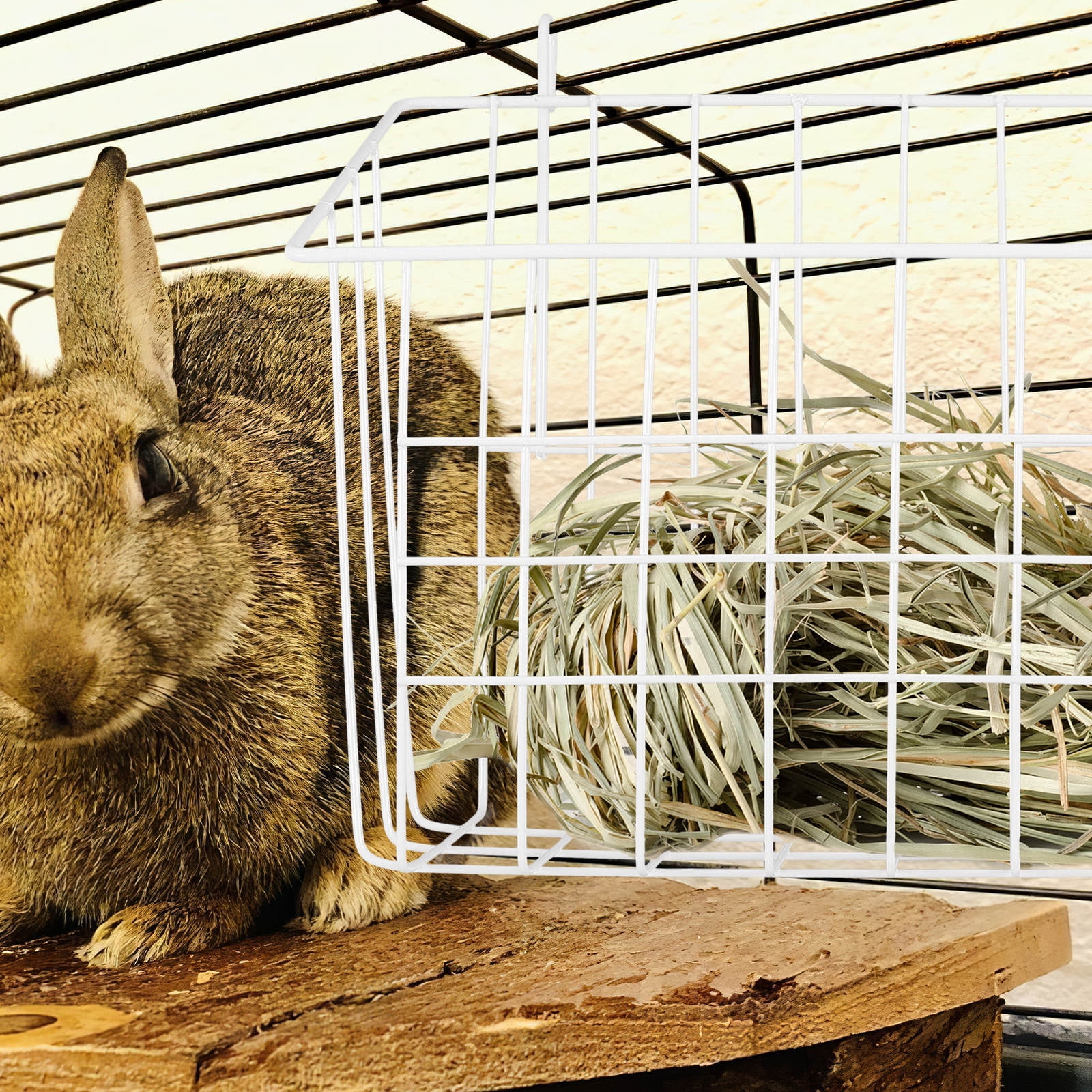 Rabbit Rib Rack SEWCHICS White Iron Rabbit Feeder Rack for Cage Metal Hay Holder Safe ...