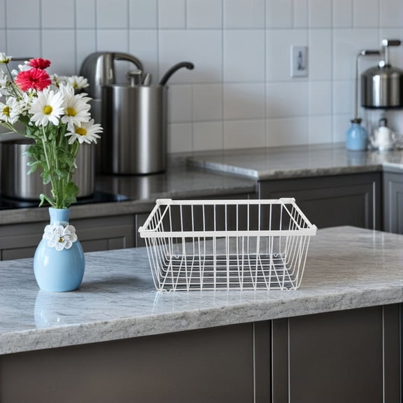 SEWCHICS White Metal Freezer Storage Bin, Stackable Mesh Basket with Versatile Layered Design for Home Organization 14.5 x 10.5 x 8.5 inches