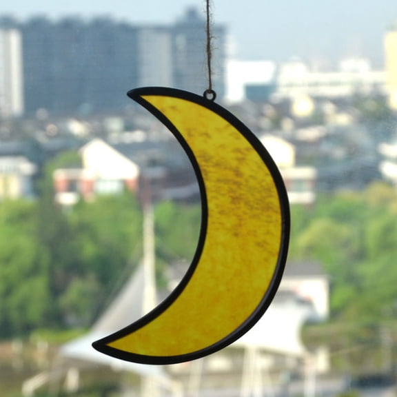 SEWCHICS Stained Sun Catcher Ornament Acrylic Moon Shaped Yellow 2Pcs 11.8X7.9X0.08In