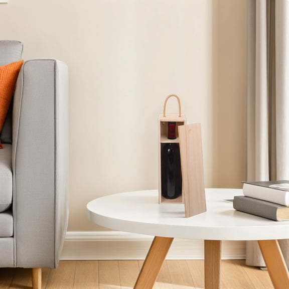 SEWCHICS Khaki Wooden Wine Box with Handle Single Bottle Holder for Wine , Storage, and Festive Occasions