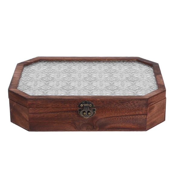 SEWCHICS Vintage Wood Jewelry Display Case with Glass Lid, Wooden Storage Cabinet for , Necklaces, and Accessories - 1 Pc