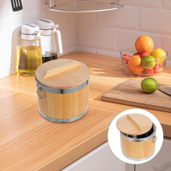 SEWCHICS Large Wooden Round Rice Steamer Bucket, Traditional Style, Spacious Family Size Container for Cooking and Serving