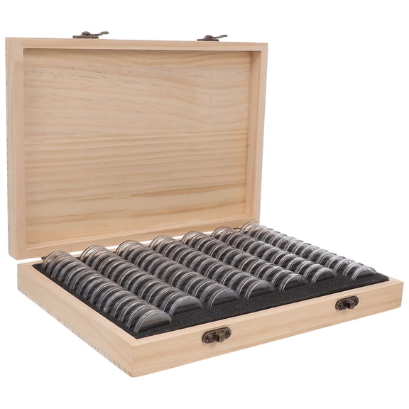 SEWCHICS Wooden Coin Display Box for Storage Multi Capacity for 100 Capsules Adjustable EVA Rings