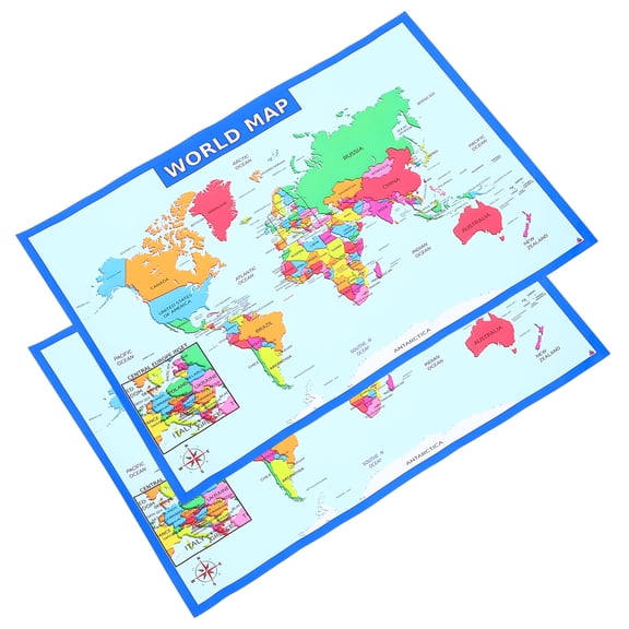 SEWCHICS 2Pcs World Map Poster Kids UV Paper Multi-colored Design for Preschoolers Classroom