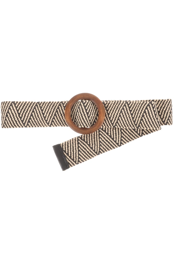Woven Waist Belt with Wood Buckle for Women in Light Brown Color and PP Material 1.5 Inch Wide