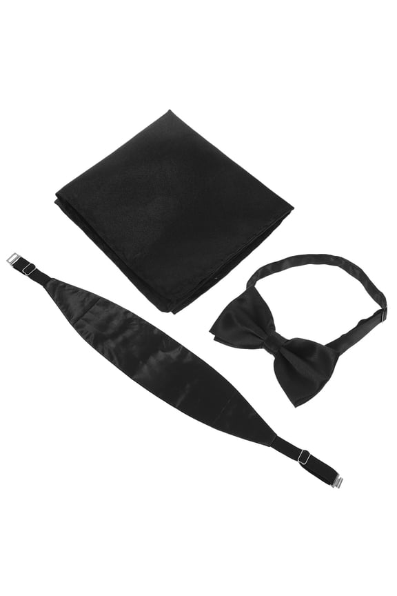 Elegant Men's Cummerbund and Bow Tie Black Silk Versatile Design 1Set