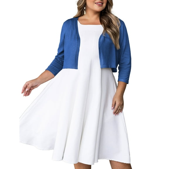 SEWIFY Women's Plus Size Bolero Cropped Cardigan Lightweight 3/4 Sleeve Shrug Sweaters for Dresses,1X-4X