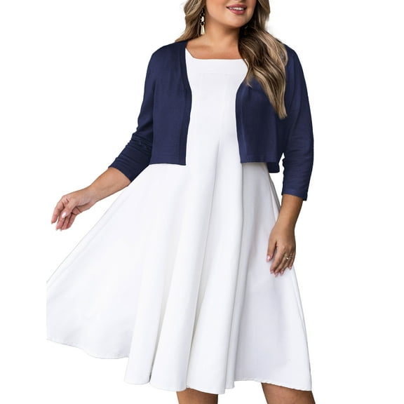 SEWIFY Women's Plus Size Bolero Cropped Cardigan Lightweight 3/4 Sleeve Shrug Sweaters for Dresses,1X-4X