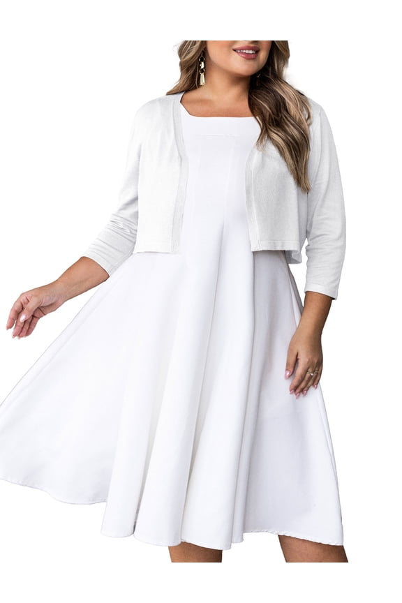 Women's Plus Size Bolero Cropped Cardigan Lightweight 3/4 Sleeve Shrug Sweaters for Dresses,1X-4X